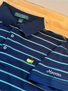 Masters Navy Polo with Teal and Lime Stripes